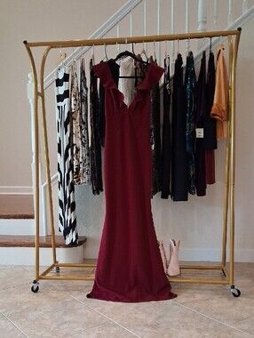 Lulu's Burgundy Ruffle V-Neck Maxi Dress